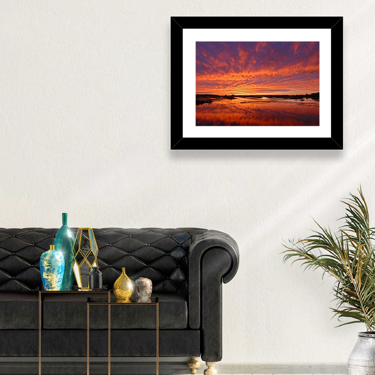 Louisiana Wetland Sunset Wall Art in a room, landscape