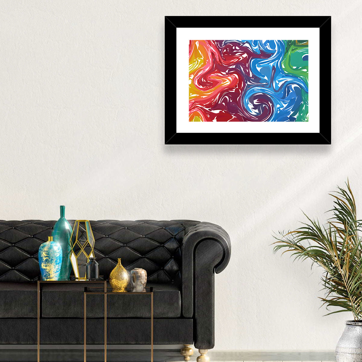 Marbled Color Flow Abstract Wall Art in a room, landscape