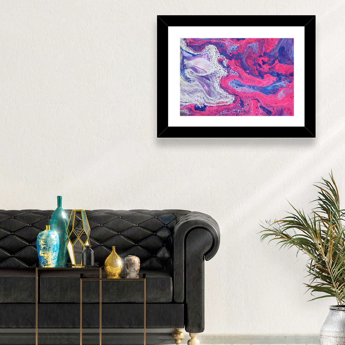 Magenta Bubble Fluid Abstraction Wall Art in a room, landscape