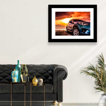Suv on Pier at Sunset Wall Art