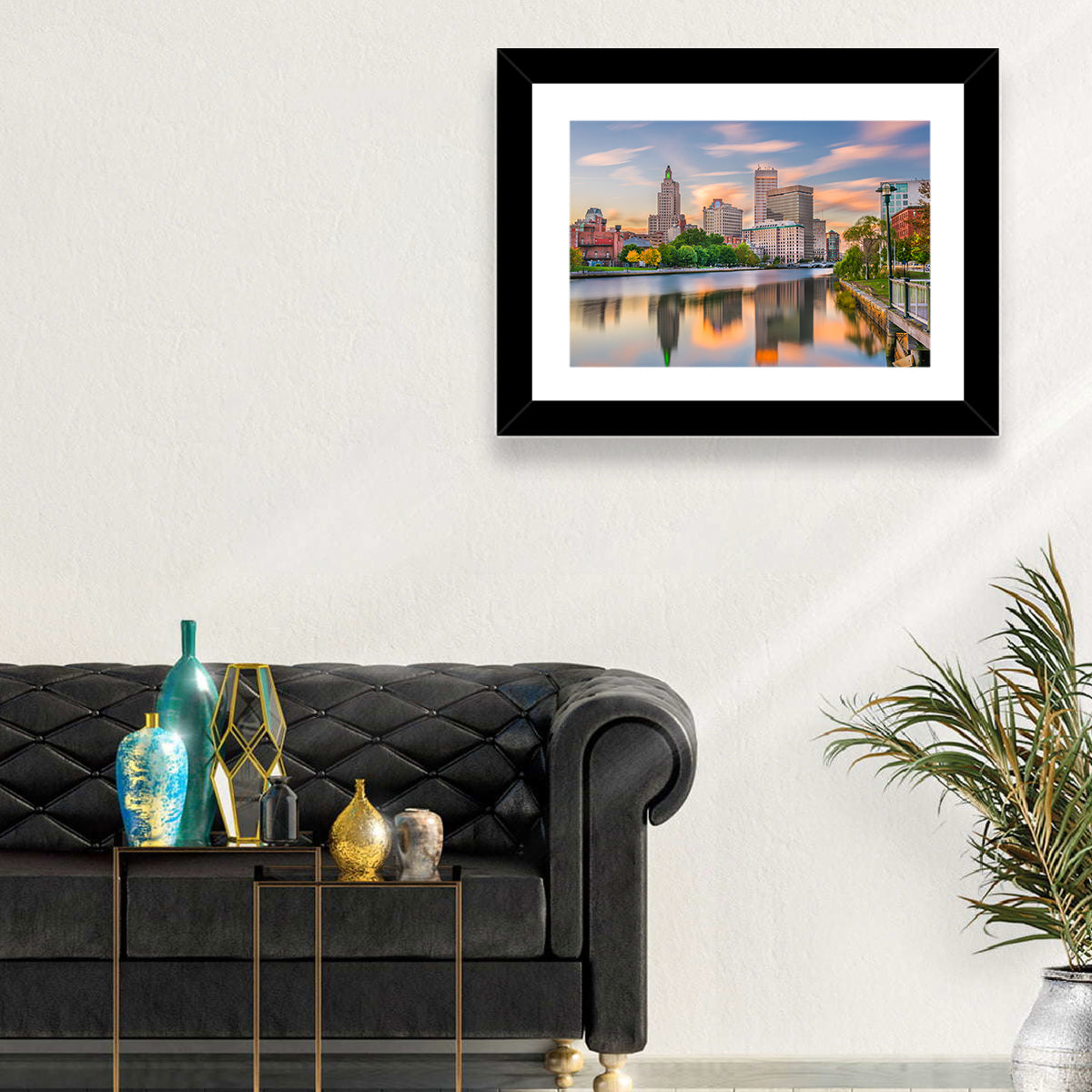 Providence Golden Hour Skyline Wall Art in a room, landscape