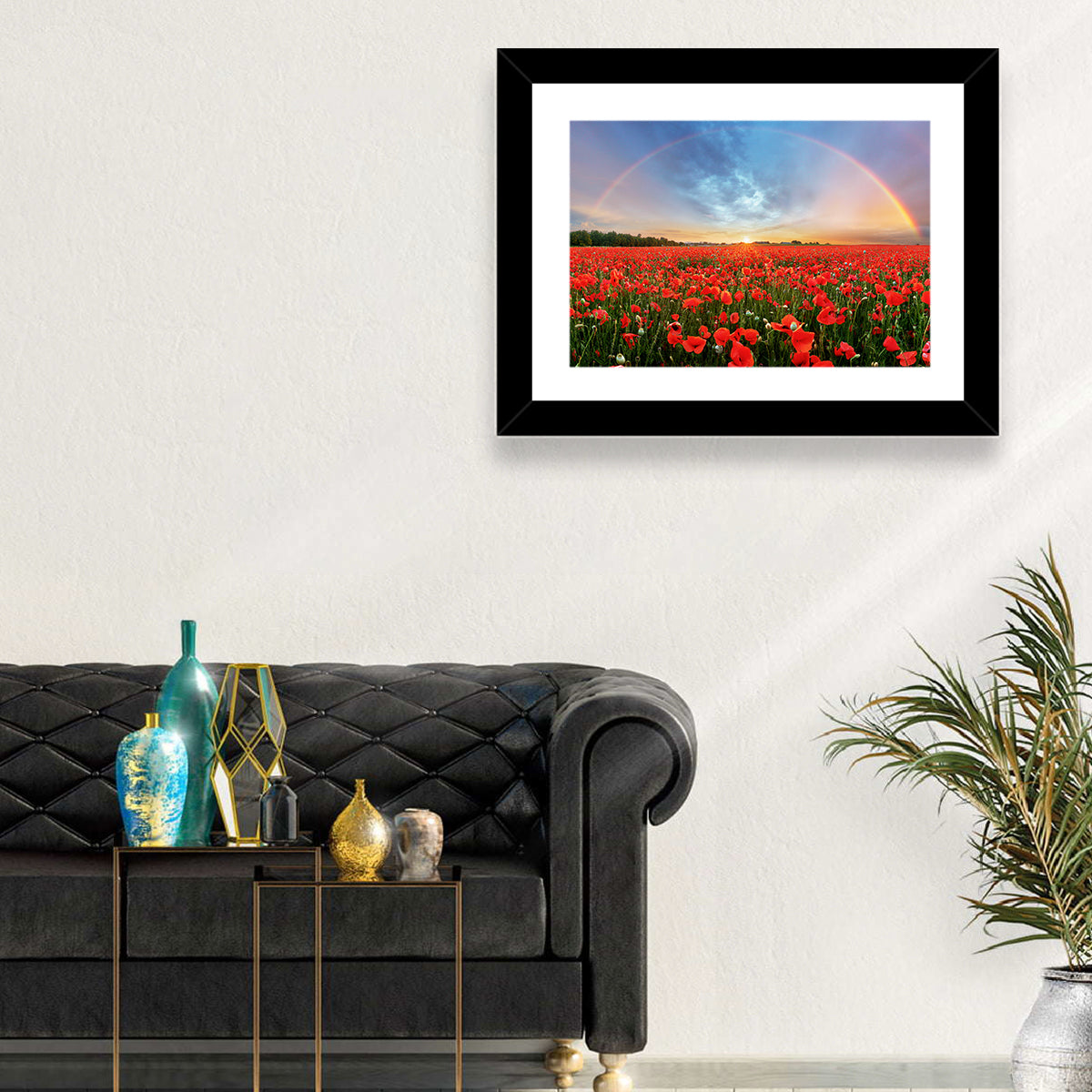Poppy Field with Double Rainbow Wall Art
