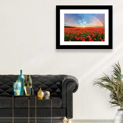 Poppy Field with Double Rainbow Wall Art