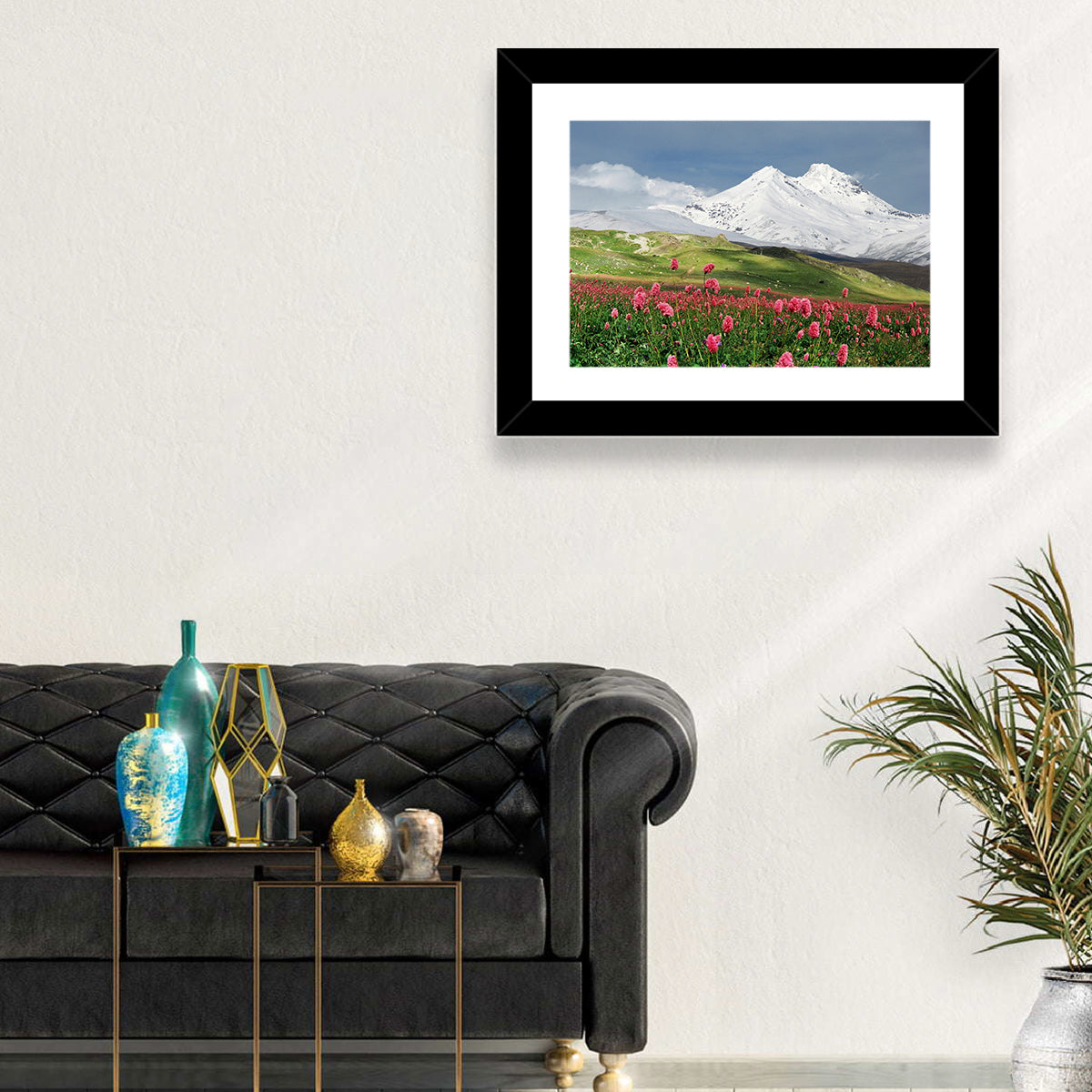 Caucasus Spring Wildflower Meadow Wall Art in a room, landscape