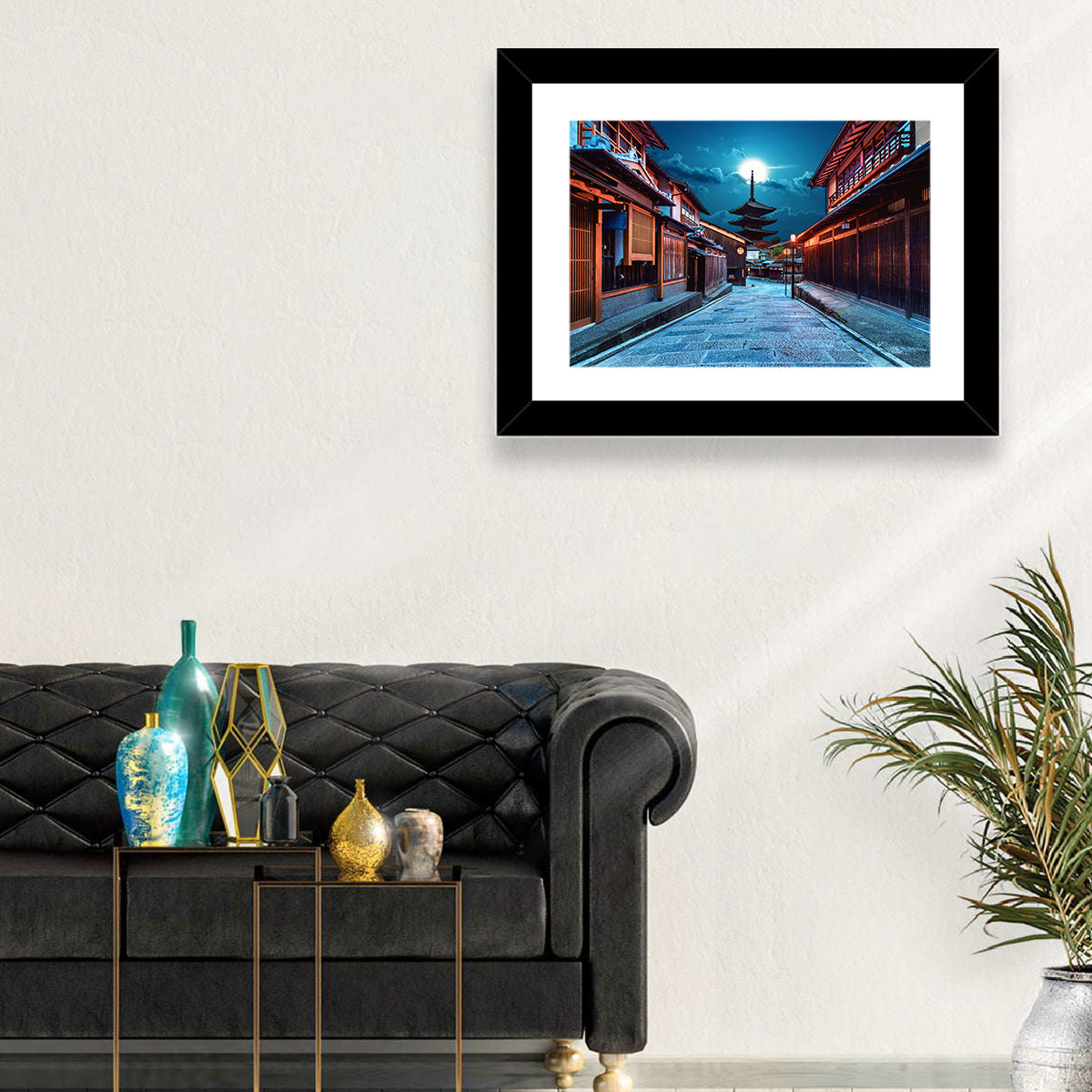 Moonlit Sannen Zaka Kyoto Wall Art in a room, landscape