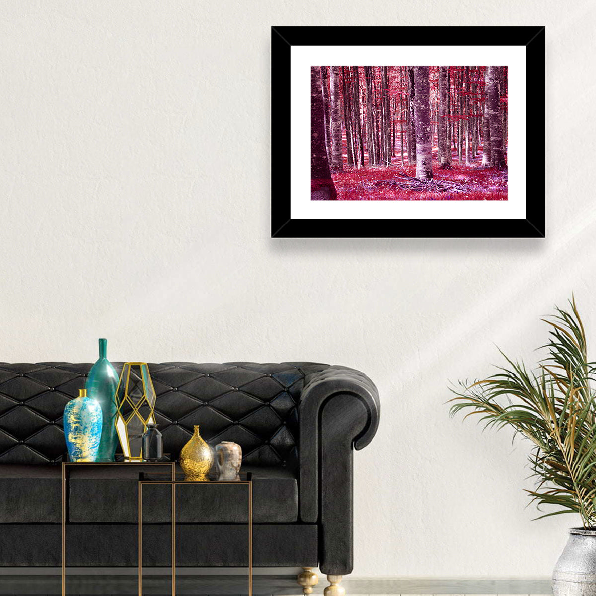 Crimson Woodland Wall Art in a room, landscape