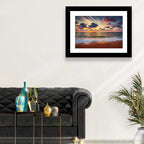 Golden Hour Beach Waves Under Cloudy Sky Wall Art