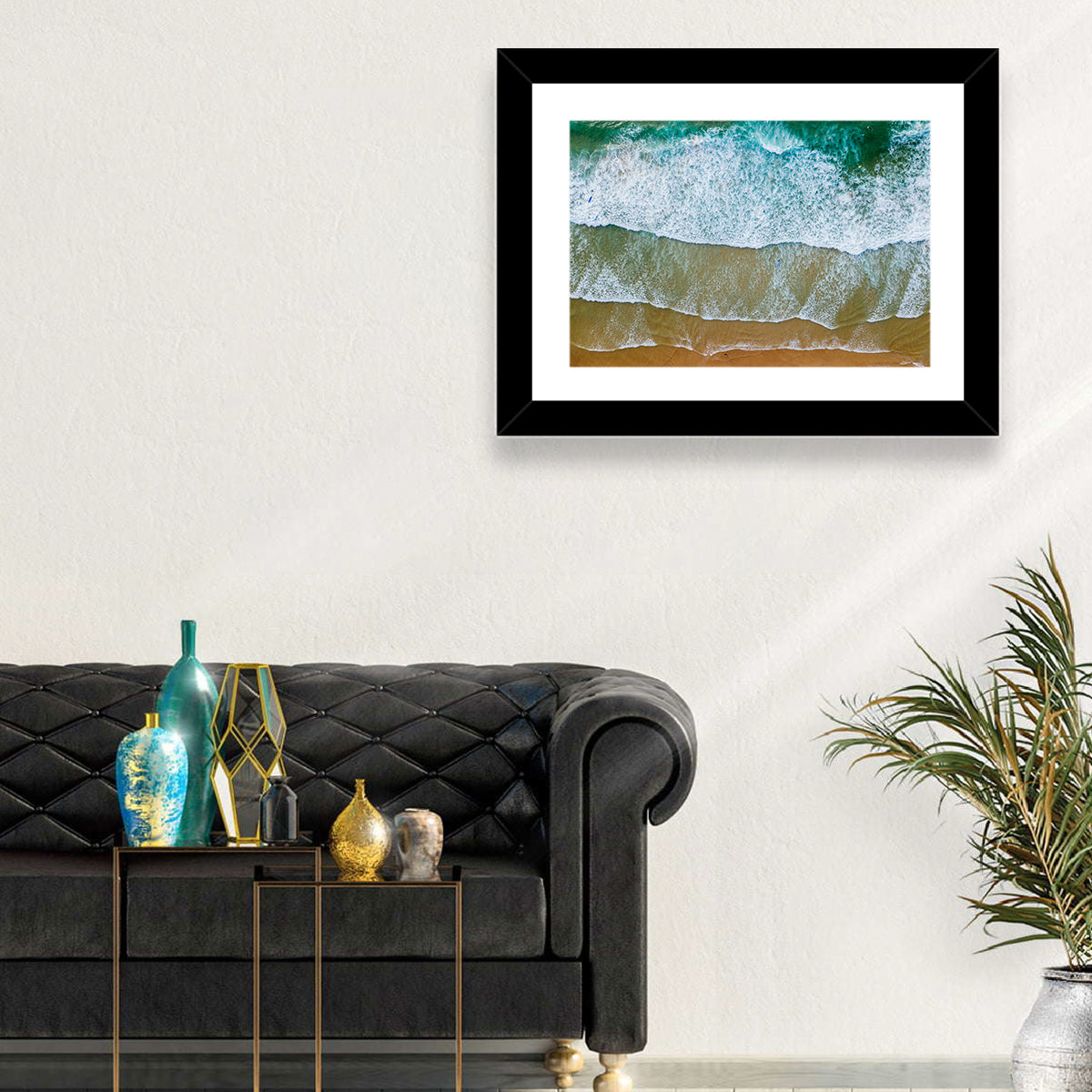 Aerial Teal Beach with Surfers Wall Art