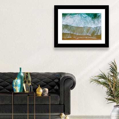 Aerial Teal Beach with Surfers Wall Art