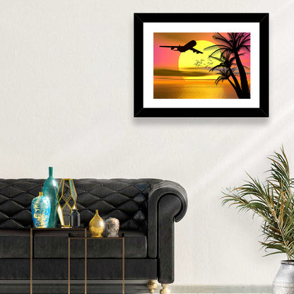 Wide-body Airplane Over Caribbean Dusk Wall Art