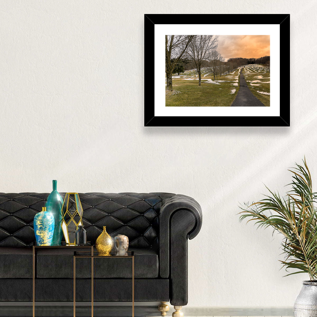 Roscoe Conkling Park Winter Path Wall Art in a room, landscape