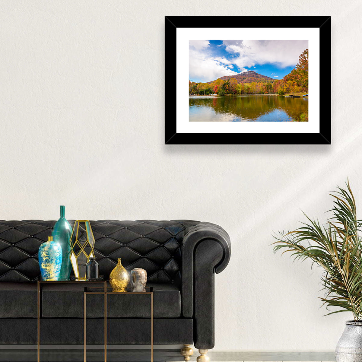 Yonah Mountain Autumn Reflection Wall Art in a room, landscape