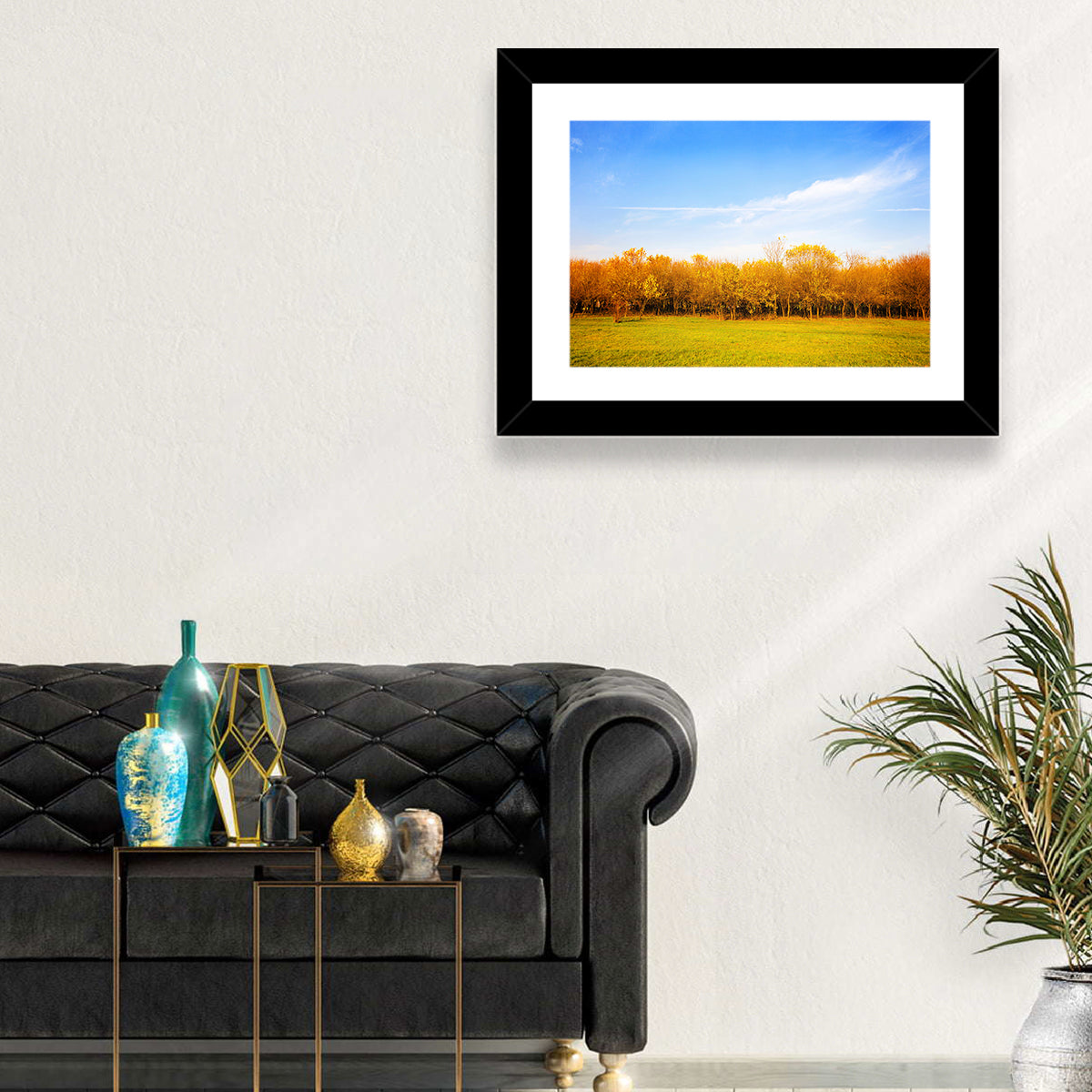 Autumn Forest Meadow Wall Art in a room, landscape
