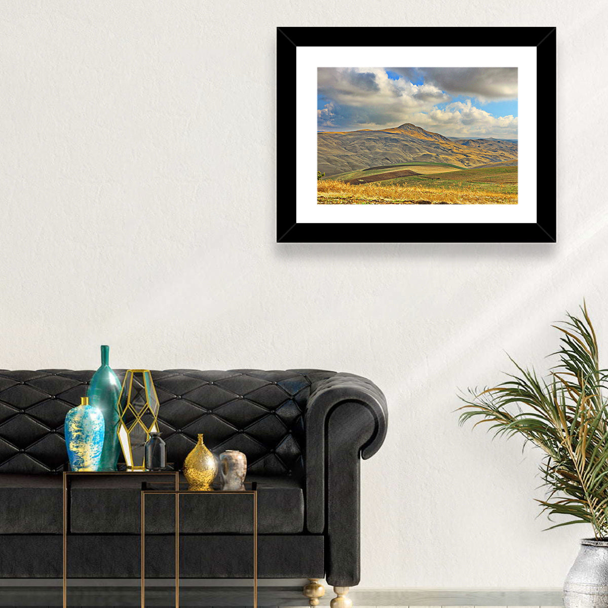 Shamakhi Valley Harvest Fields Wall Art in a room, landscape