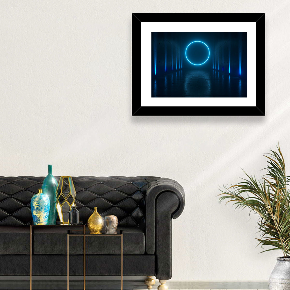 Glowing Neon Corridor Wall Art in a room, landscape