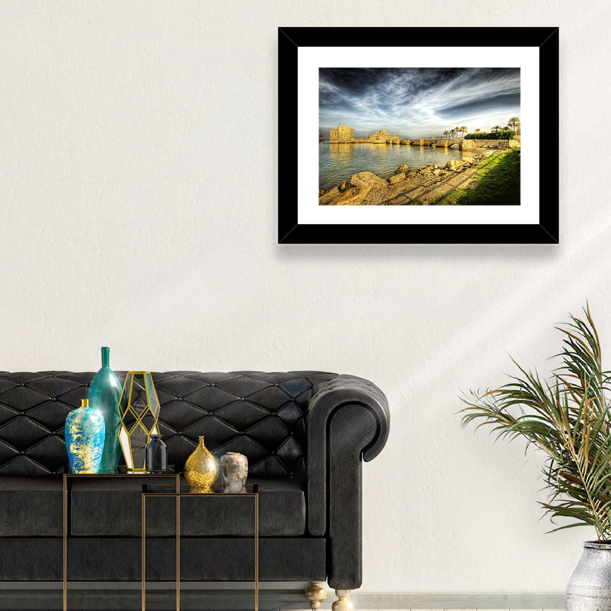 Sidon Sea Castle Wall Art in a room, landscape