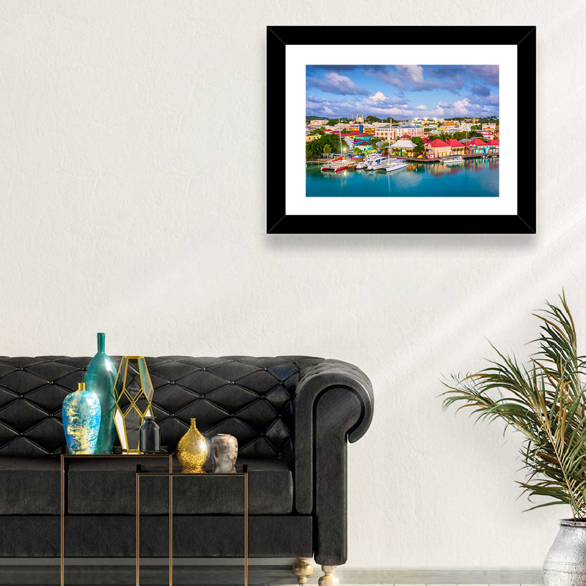 St. John’s Harbor at Golden Dusk Wall Art in a room, landscape