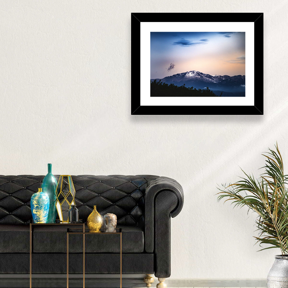 Snow-capped Pikes Peak at Dusk Wall Art in a room, landscape