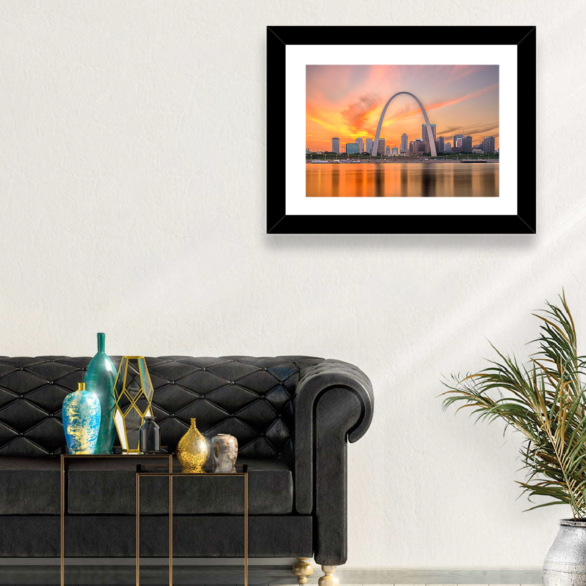 St. Louis Gateway Arch Skyline Wall Art in a room, landscape