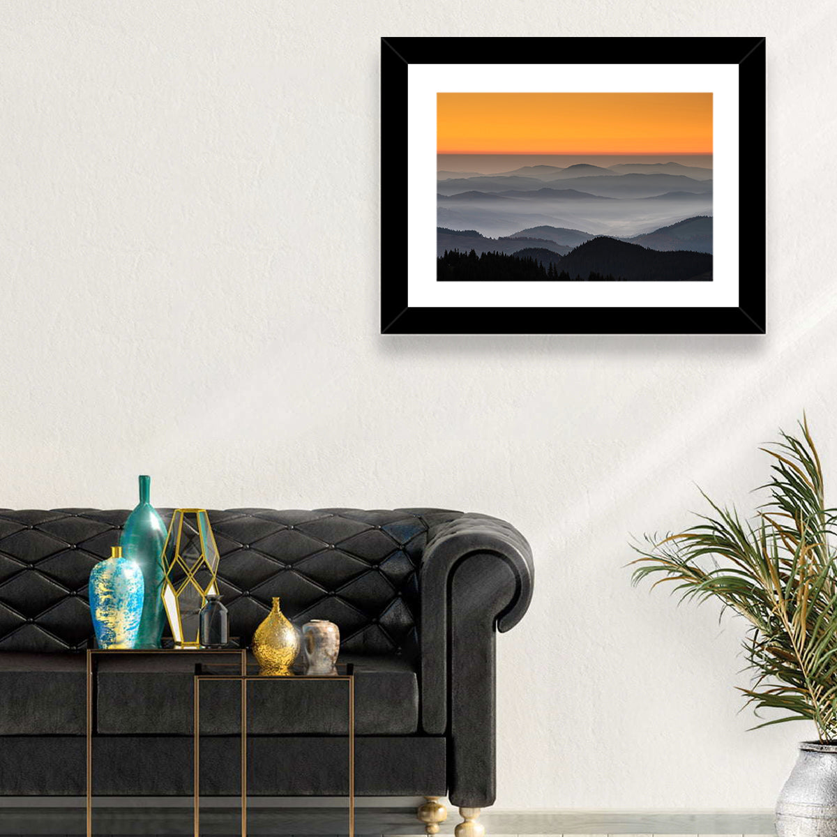 Rarau Mountains Sunrise Wall Art in a room, landscape