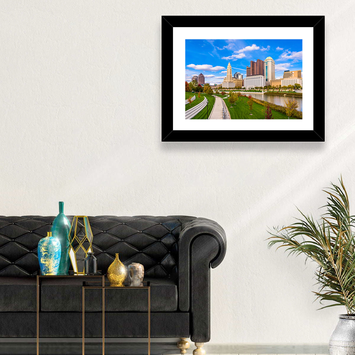 Columbus Skyline Wall Art in a room, landscape