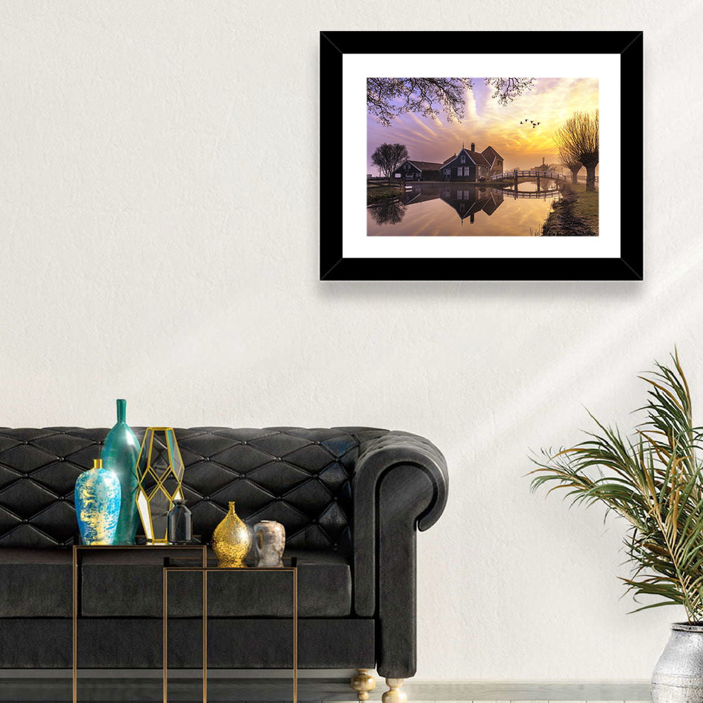 Dutch Canal House at Sunset Wall Art