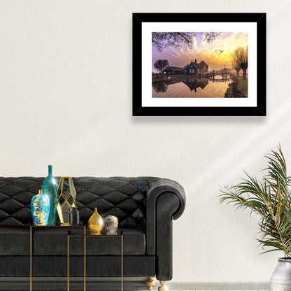 Dutch Canal House at Sunset Wall Art