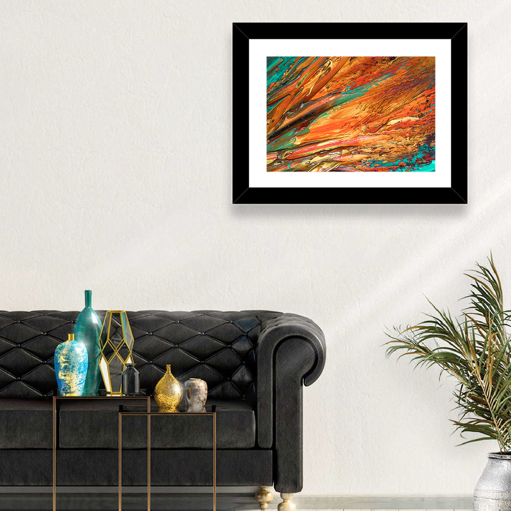 Flowing River Abstract in Orange and Teal Wall Art