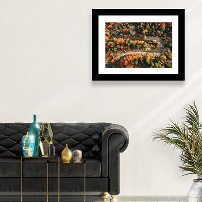 Aerial Winding Autumn Forest Road Wall Art