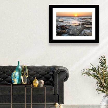 Golden Hour Rock Shoreline Sunset Wall Art