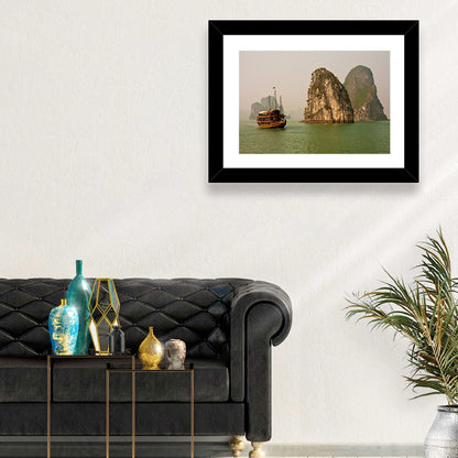 Ha Long Bay Junk Boat and Karst Cliffs Wall Art