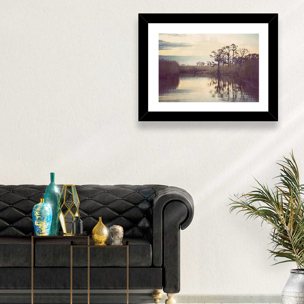 Louisiana Cypress Swamp at Dusk Wall Art in a room, landscape