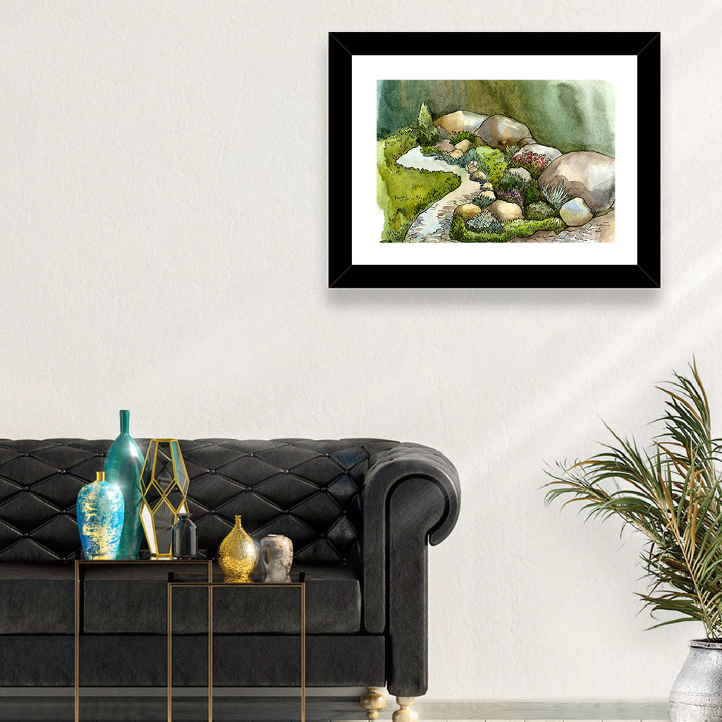 Watercolor Rock Garden Stream Wall Art
