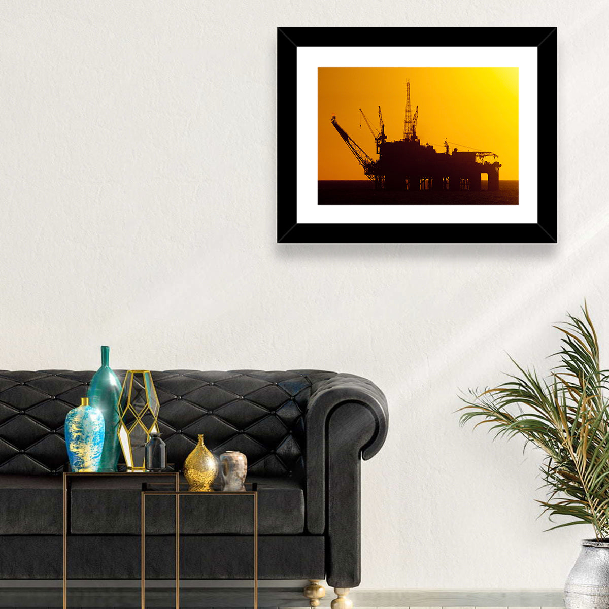 Oil Rig Silhouette at Sunset Wall Art