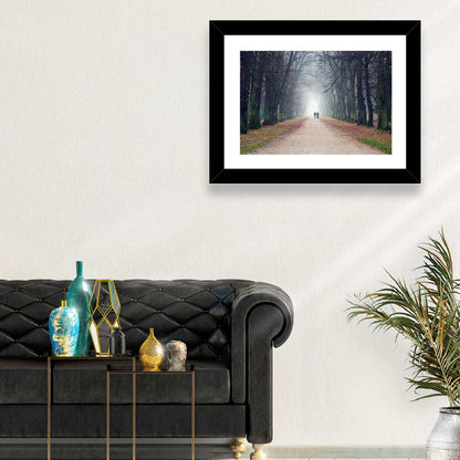 Foggy Tree Lined Walkway in Autumn Wall Art