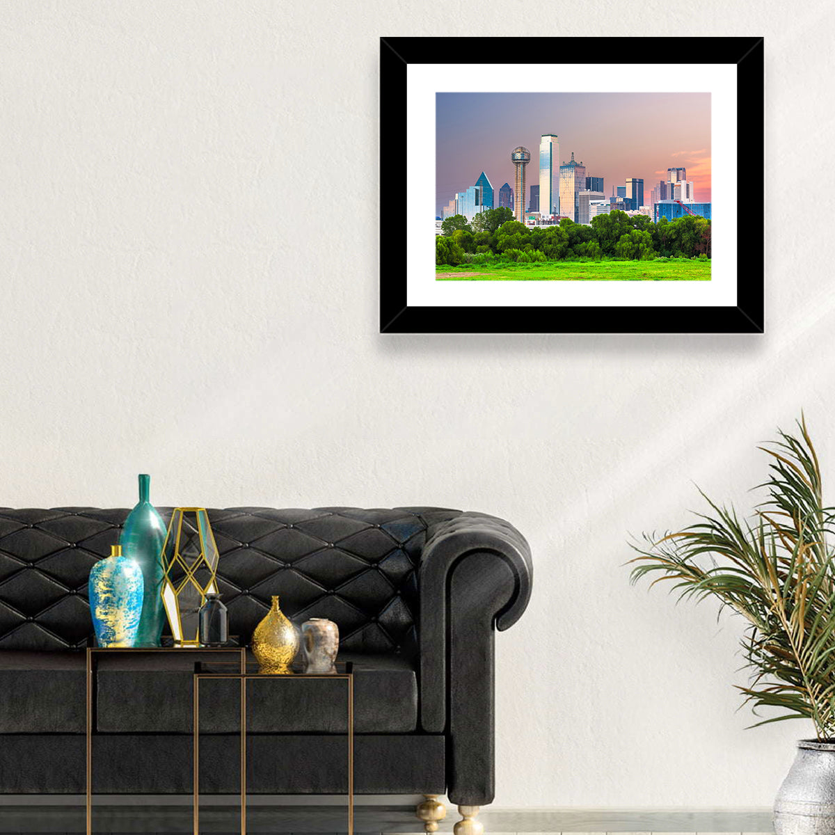 Dallas Golden Hour Skyline Wall Art in a room, landscape