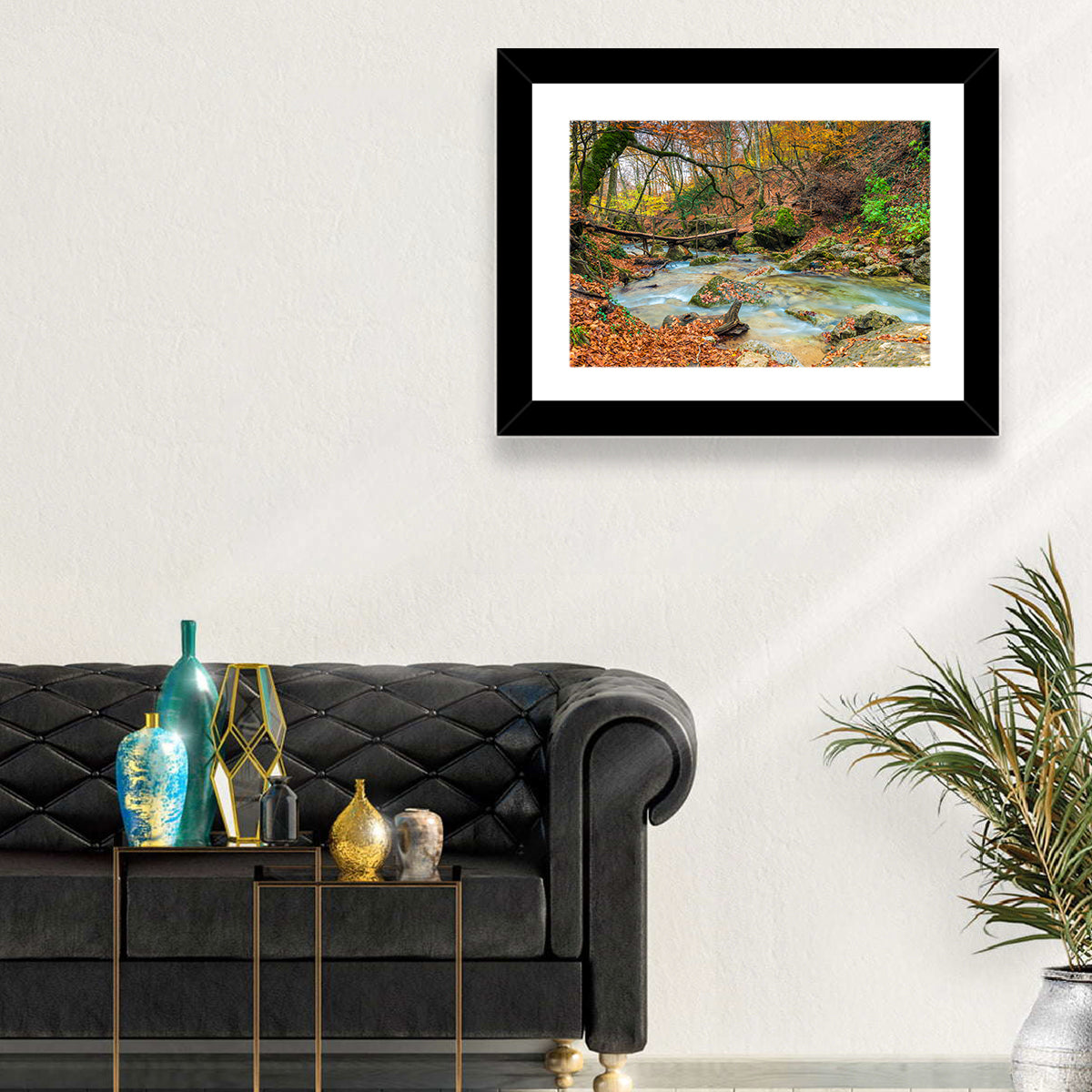 Mossy Footbridge in Autumn Forest Wall Art