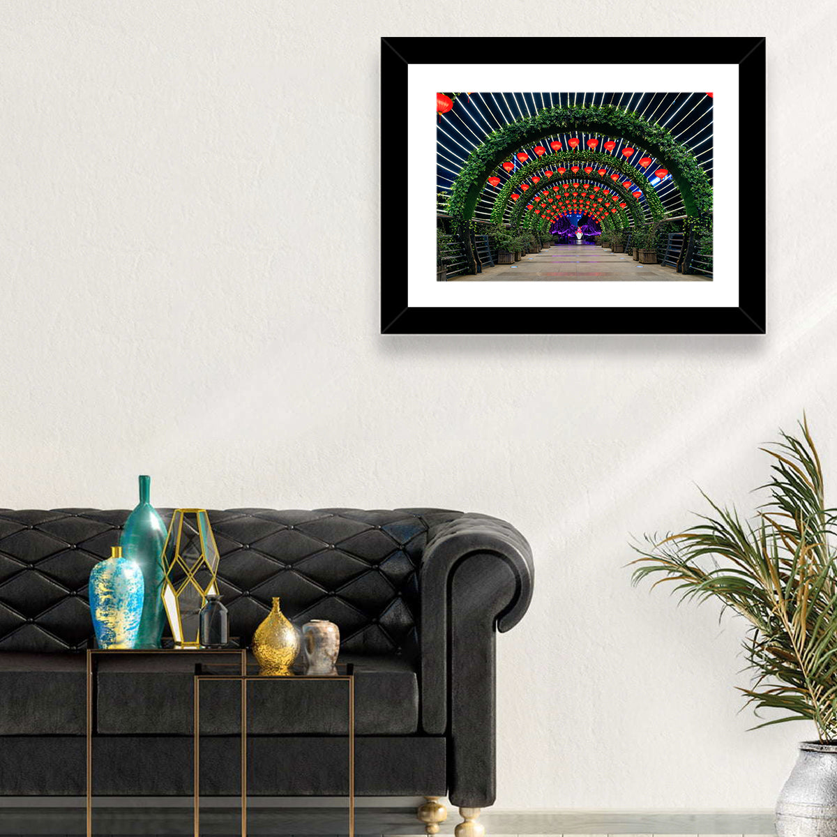 Red Lantern Trellis Tunnel Wall Art