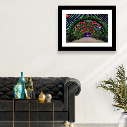 Red Lantern Trellis Tunnel Wall Art
