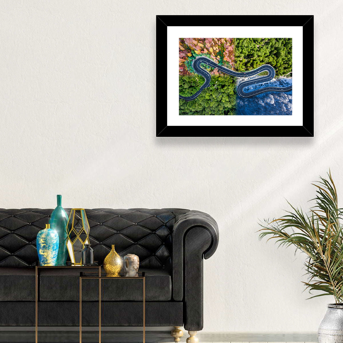 Four Seasons Winding Road Wall Art in a room, landscape
