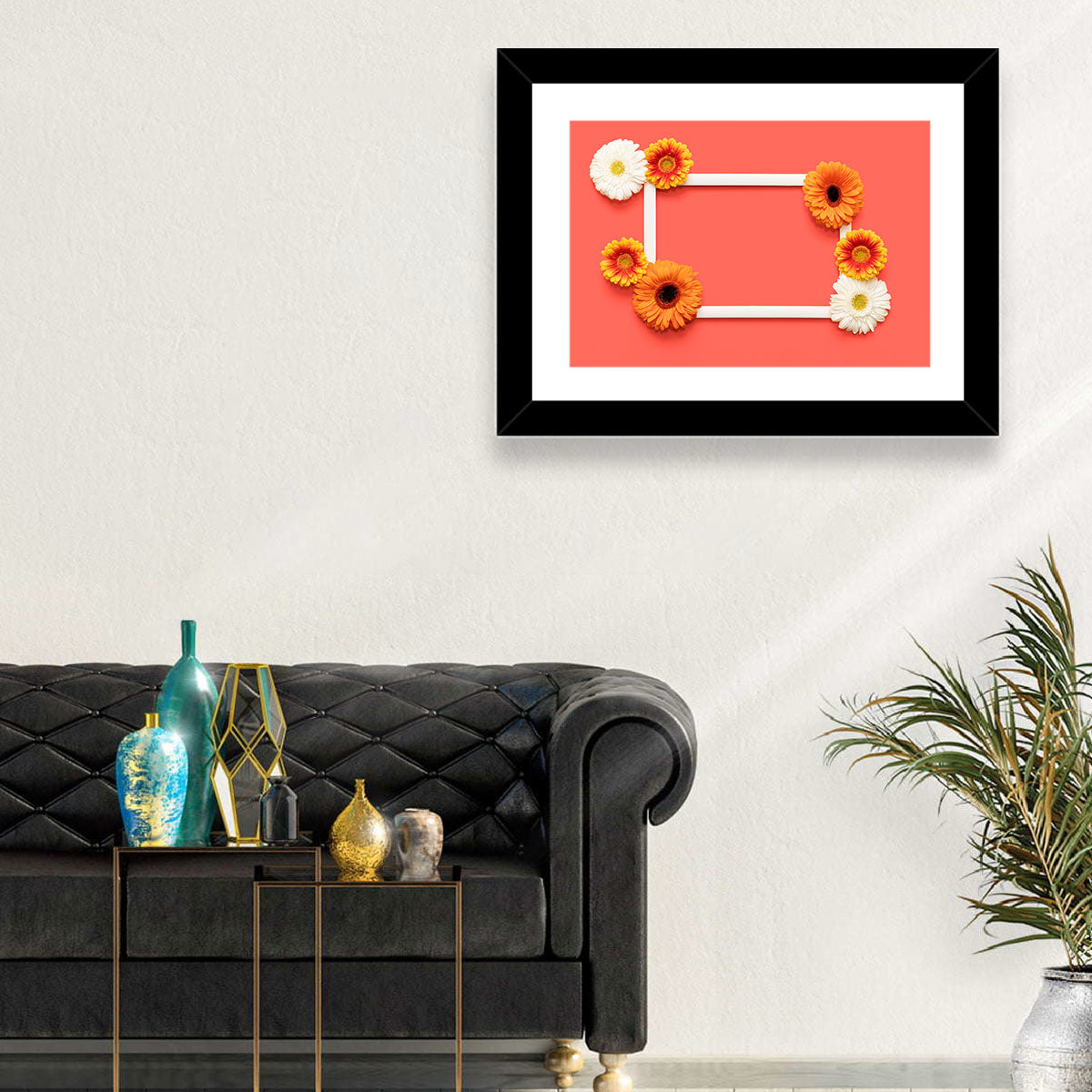 Handwritten Gerbera Greeting Wall Art in a room, landscape