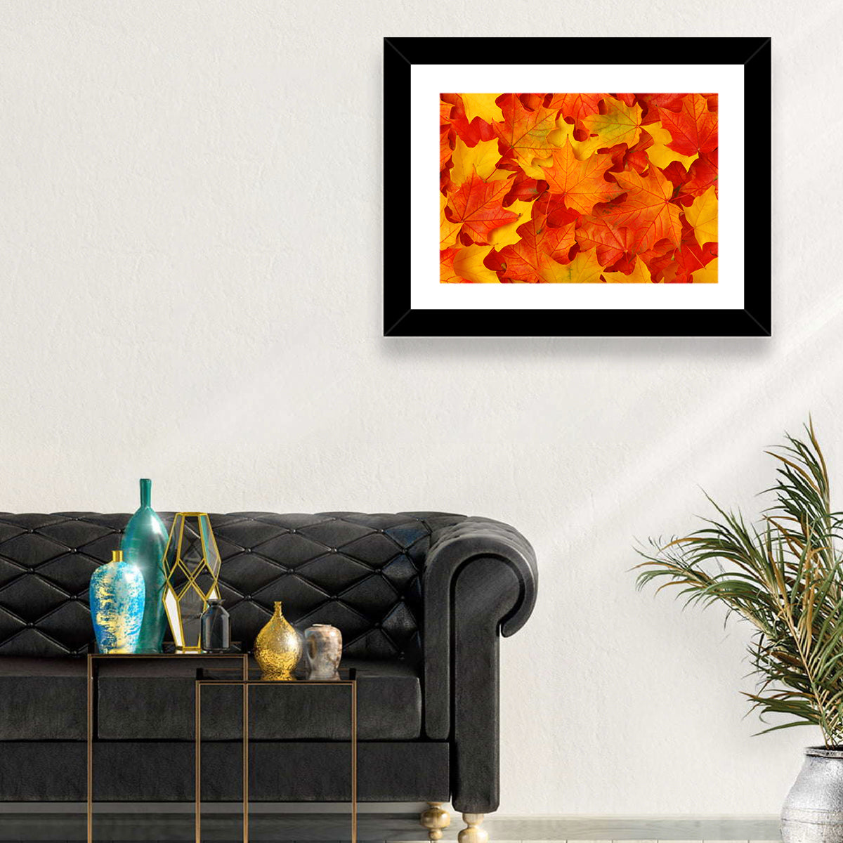 Autumn Maple Leaves Wall Art in a room, landscape