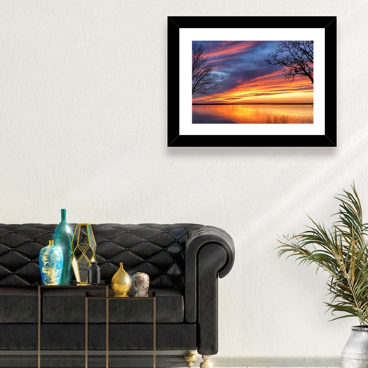 Lake Texoma Sunset Wall Art in a room, landscape