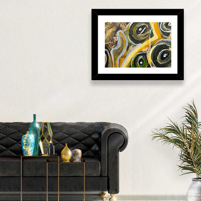 Impasto Swirl Circles in Yellow and Black Wall Art
