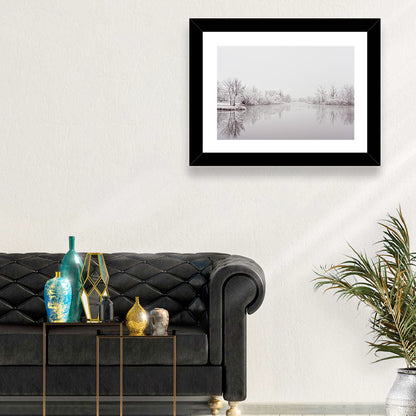 Frozen River Reflection in Winter Fog Wall Art