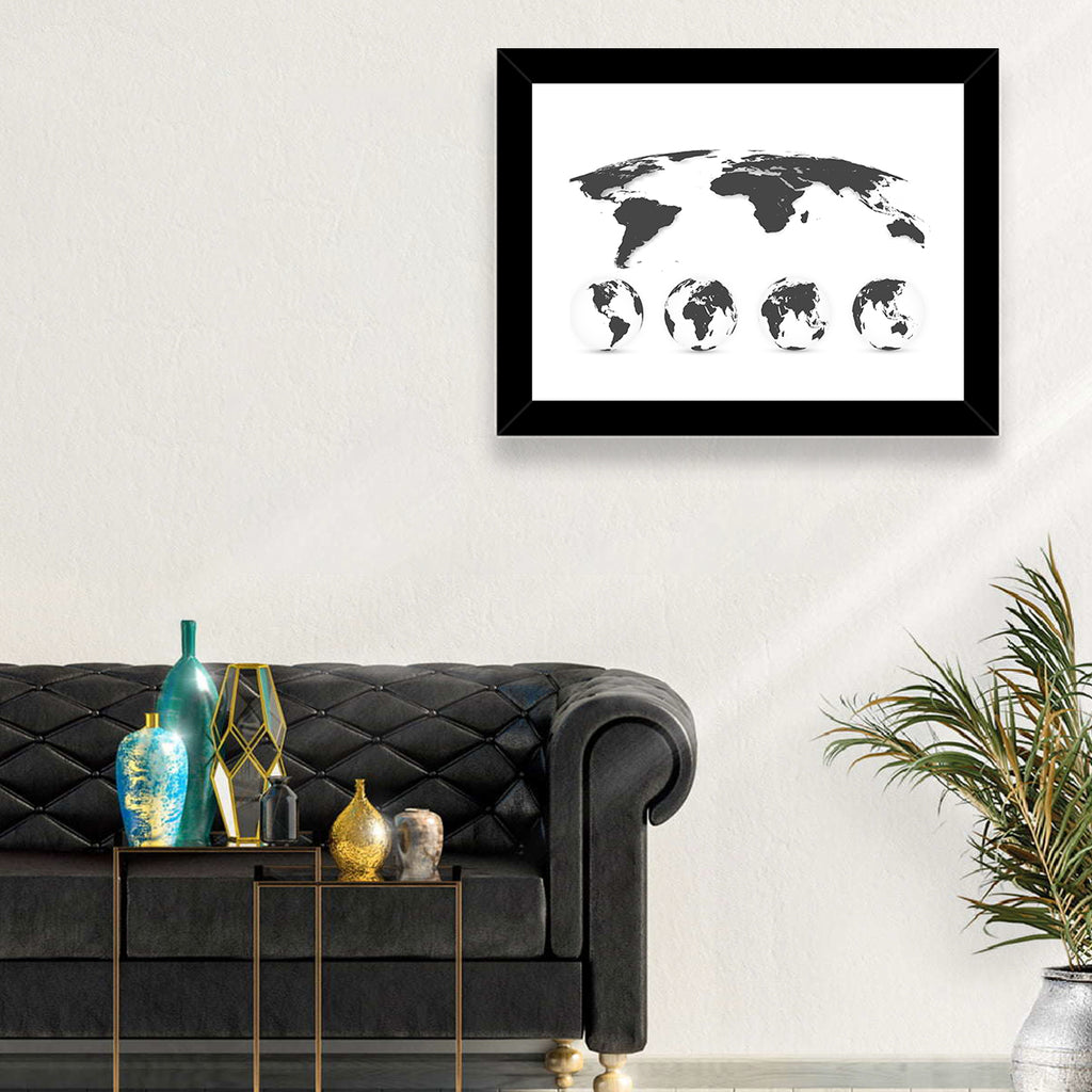 Stylized World Map and Globe Icons Wall Art