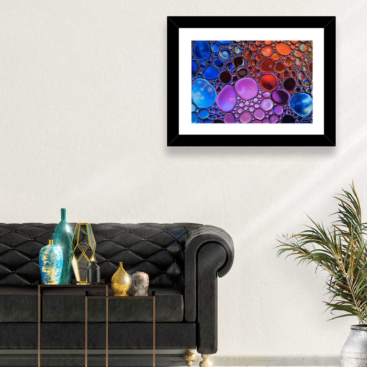 Flowing Bubbles Abstract Wall Art in a room, landscape
