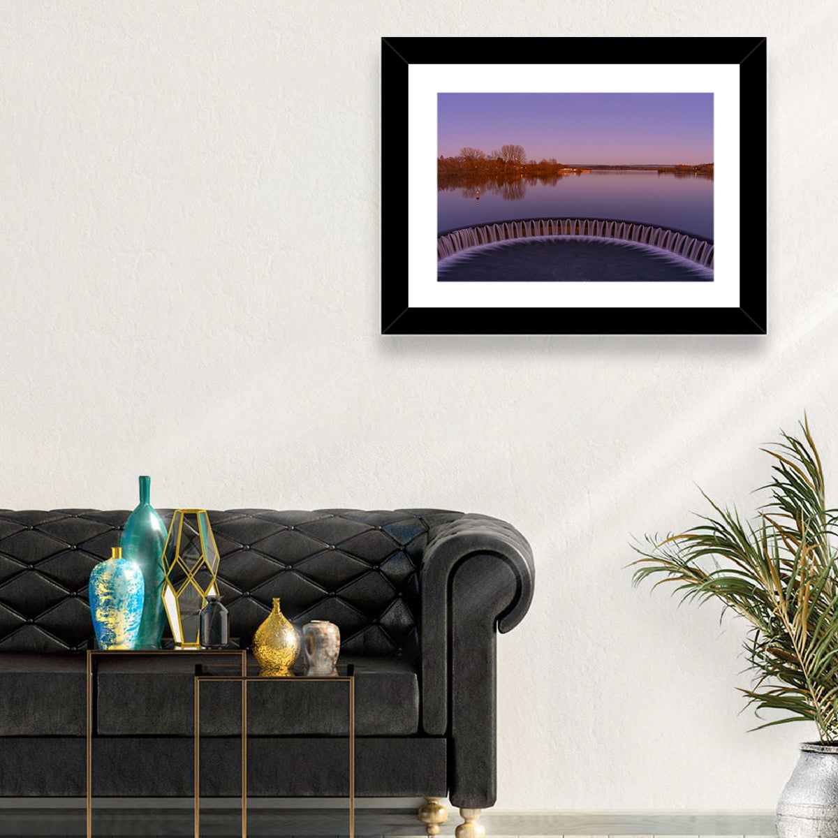 Circular Weir at Dusk Wall Art in a room, landscape