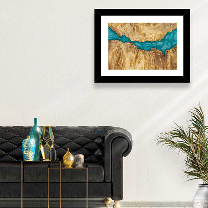 Burled Wood River with Teal Resin Wall Art