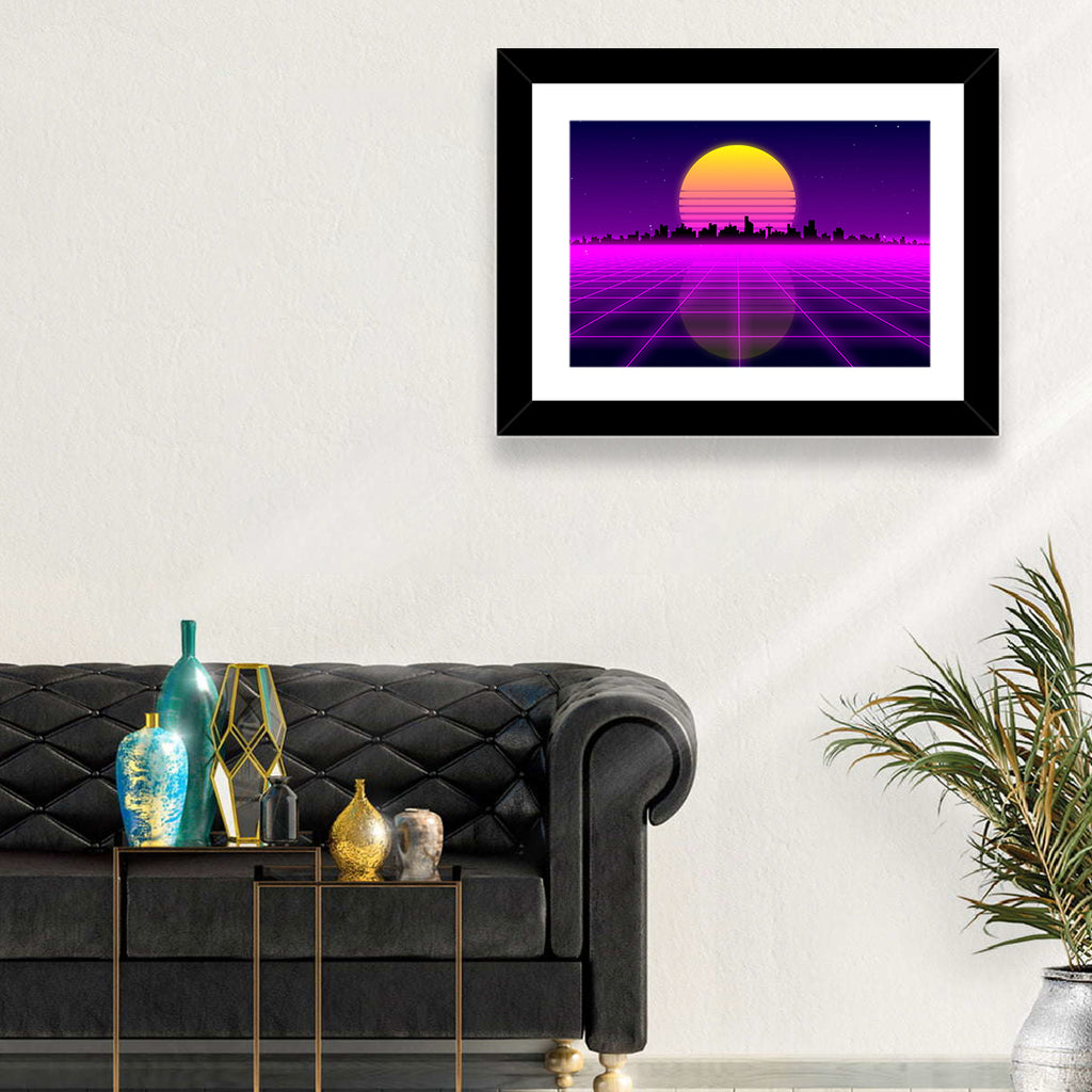 Neon Sunrise Skyline Wall Art